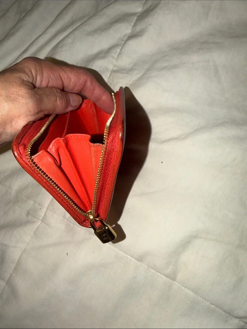 Loewe Small Red Pebbled LeatherWallet  Zip Card Holder with Gold Zip Pull